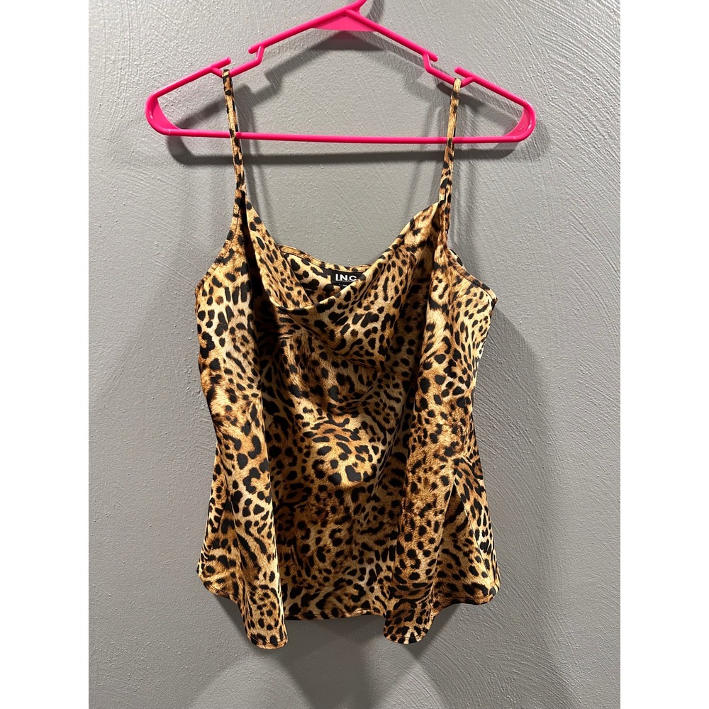 INC International Concepts Leopard Cowl Neck Cami Top Brown Black Large